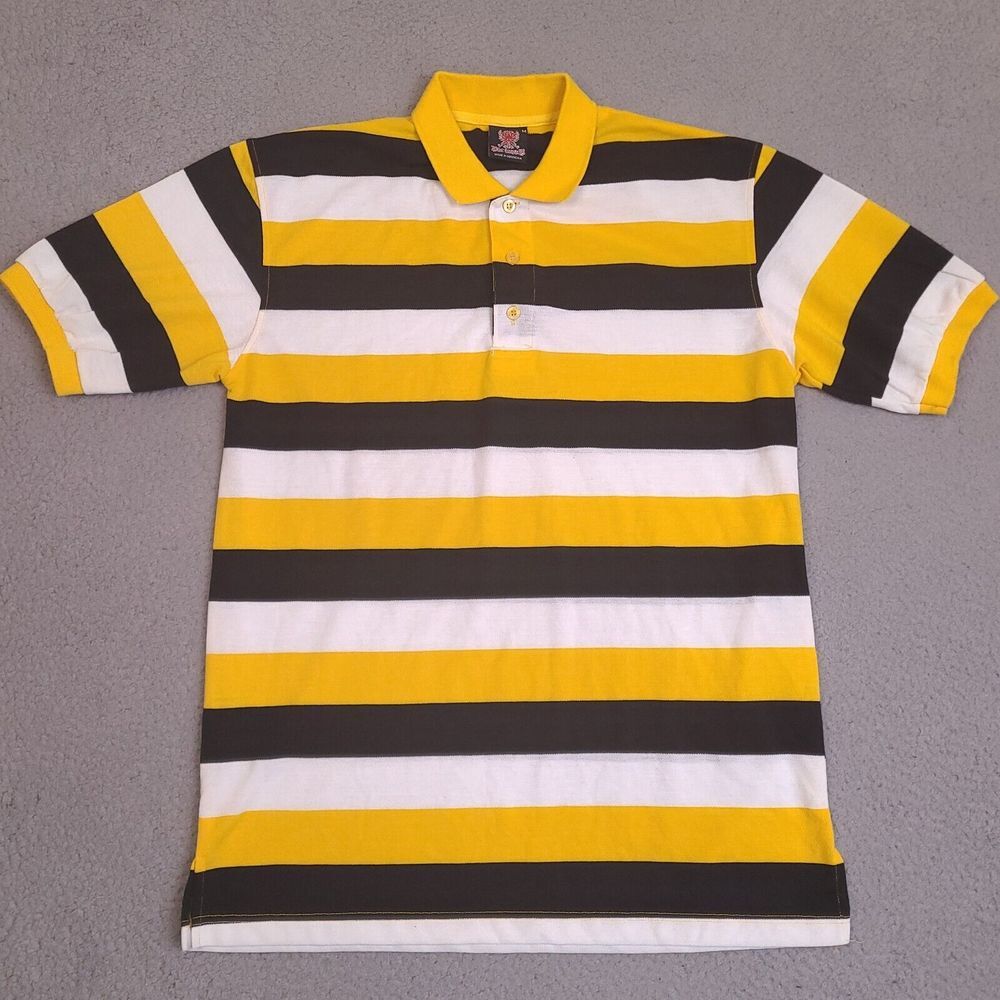 Blac Lacquer Polo Shirt Mens Medium‎ Yellow Black White Striped Bumblebee